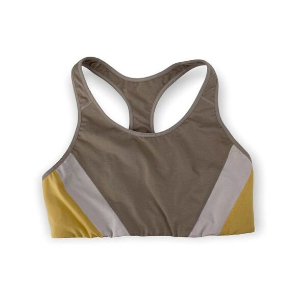Old Navy Go Dry Sports Bra Retro Racerback Gray Yellow White Size Large Wireless - Picture 1 of 5